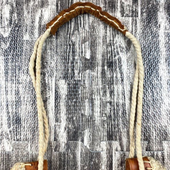 Vintage Crochet & Leather Purse Hand Tooled Stamped Flowers Boho Vibes - Picture 7 of 8